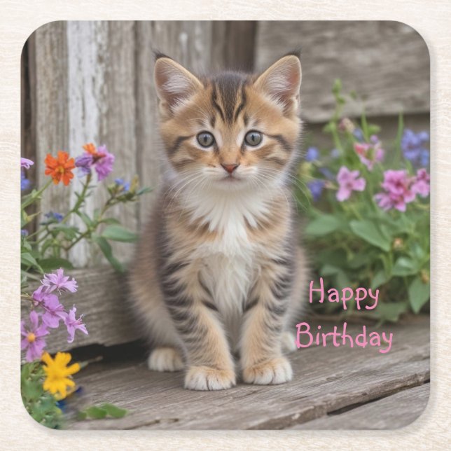 Cute Kitten Underlägg Papper Kvadrat (Framsidan)