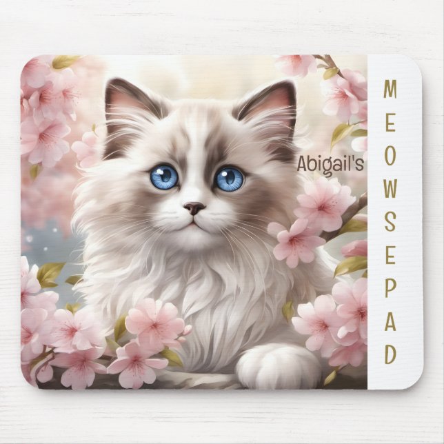 Cute Kitten Vår Rosa Sakura Namn Mousepad Musmatta (Framsidan)