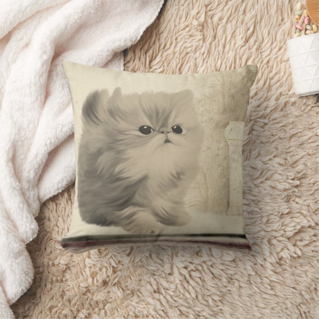 Cute Kitten Vintage Art Kudde (Filt)