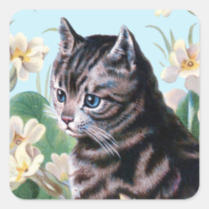 Cute kitten - vintage kattkonst fyrkantigt klistermärke