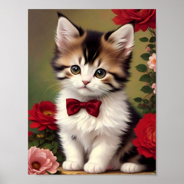 Cute Kitten Wearing a Red Bow Poster (Framsidan)