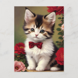 Cute Kitten Wearing a Red Bow Vykort