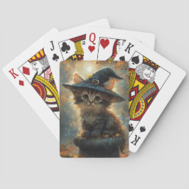 Cute Kitten Wearing a Witch Hat Casinokort