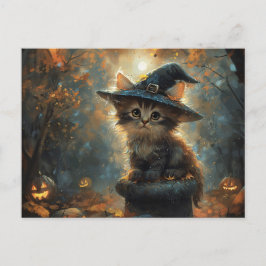 Cute Kitten Wearing a Witch Hat Vykort