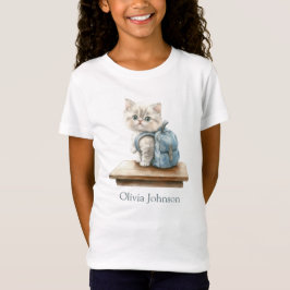 Cute Kitten with Backpack Personalized Kid T Shirt