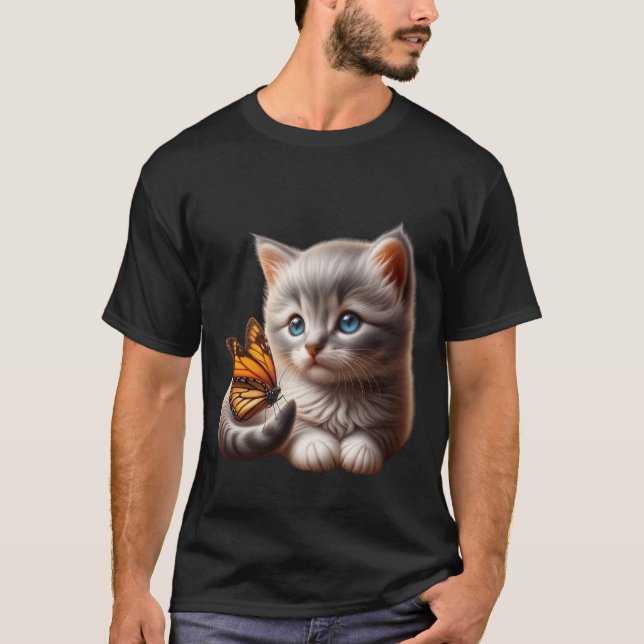 Cute Kitten with Butterfly on Tail Art  ✨🐾🦋 T Shirt (Framsida)