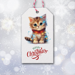 Cute Kitten Wrapped in Helgdag Presentetikett