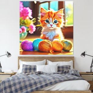 Cute Kitten Yarn Canvastryck