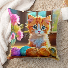 Cute Kitten Yarn Kudde