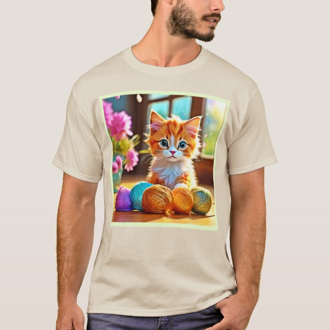 Cute Kitten Yarn T Shirt (Framsida)