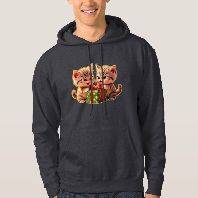 **Cute Kittens Fighting Over a Gift – Funny Christ Hoodie (Framsida)
