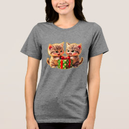 **Cute Kittens Fighting Over a Gift – Funny Christ T Shirt