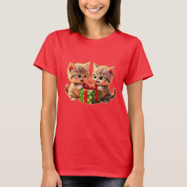 **Cute Kittens Fighting Over a Gift – Funny Christ T Shirt