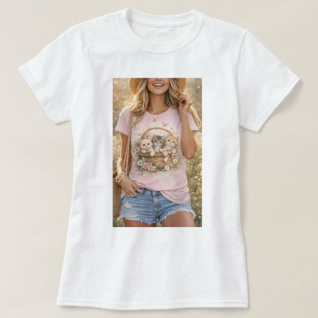 Cute Kittens Floral Graphic Girls T-Shirt (Design framsida)