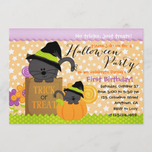 Cute Kittens Halloween fest födelsedag för barn Inbjudningar