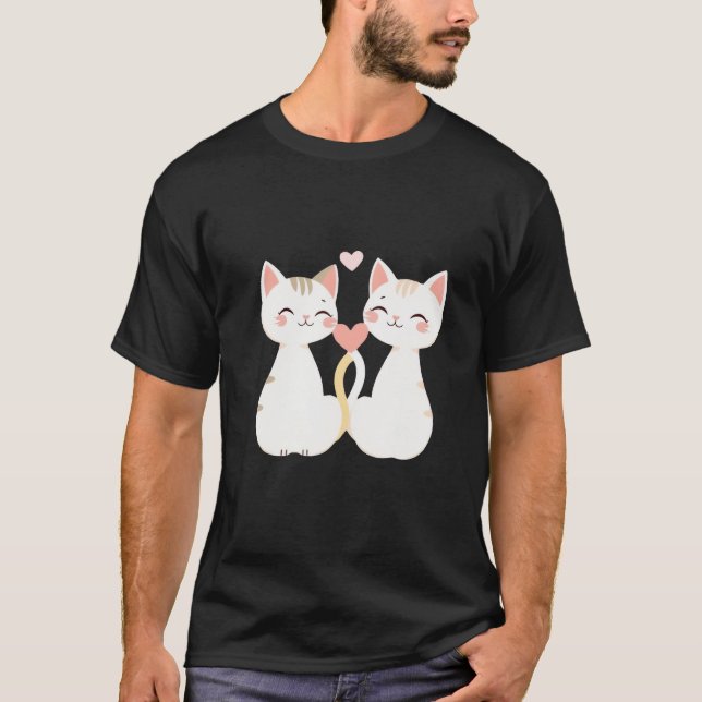 Cute Kittens Heart Tail Love Wedding Art ✨🐾💕 T Shirt (Framsida)