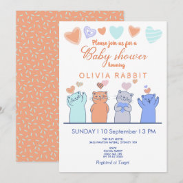 Cute Kittens Hearts Rosa Blue Baby Shower Inbjudningar