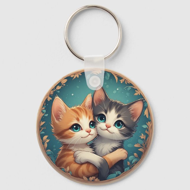 Cute Kittens Hugging Together Nyckelring (Framsida)