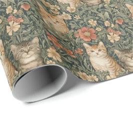 Cute Kittens i en William Morris stil-trädgård Presentpapper