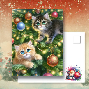 Cute Kittens i Julgran Helg Vykort