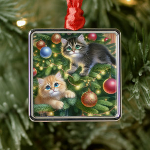 Cute Kittens i Julgran Julgransprydnad Metall