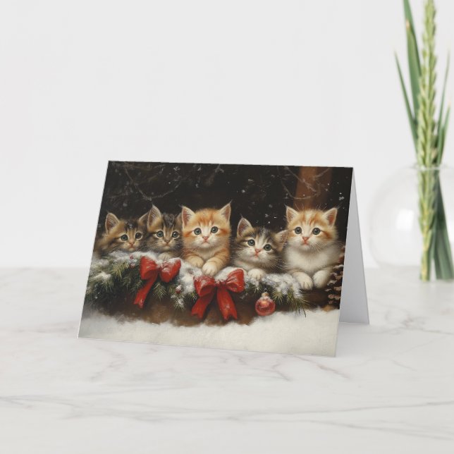 Cute Kittens in Christmas Garland Helgkort (Framsida)
