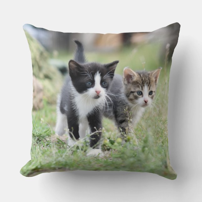 Cute Kittens in Nature Decorative Throw Pillow Kudde (Framsida)