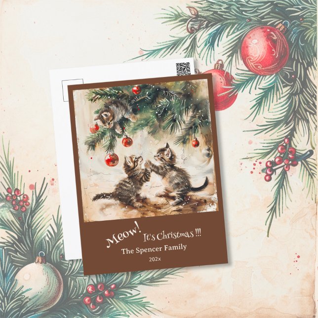 Cute Kittens Julgran Helg Vykort (Cute Kittens Christmas Tree Postcard)