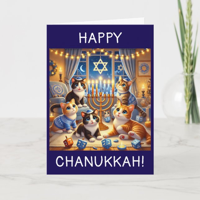 Cute kittens lejda med drömförebilder Chanukah-kor Tack Kort (Framsida)