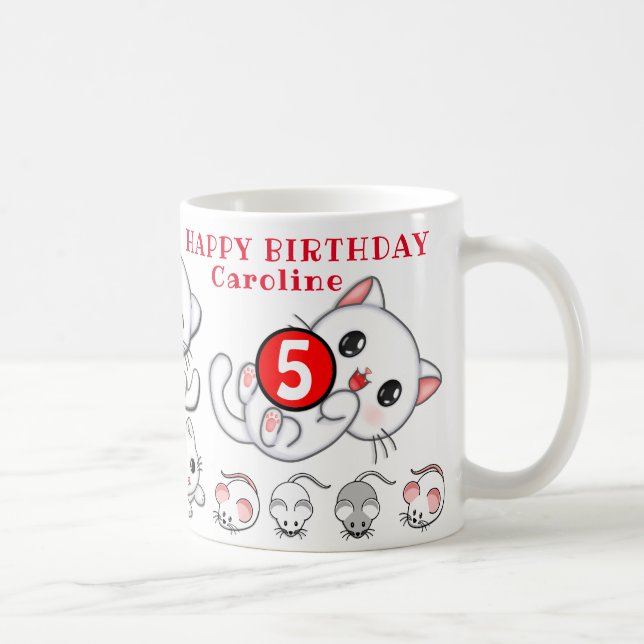 Cute Kittens Namn och Age Barn Birthday Kaffemugg (Höger)