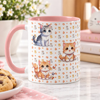 Cute Kittens & Paw Prints Pink Coffee Mug Mugg