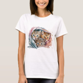 CUTE KITTENS SNUGGED UNDER PASTEL BLANKETS T SHIRT