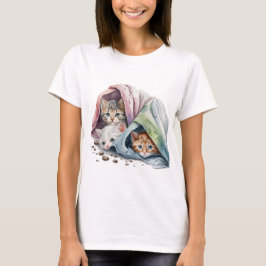 CUTE KITTENS SNUGGED UNDER PASTEL BLANKETS T SHIRT