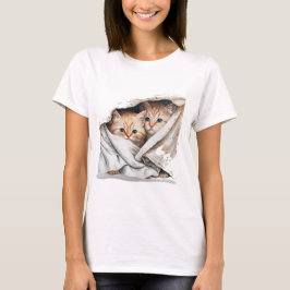 CUTE KITTENS SNUGGED UNDER PASTEL BLANKETS T SHIRT
