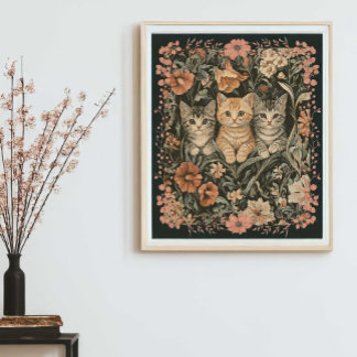 Cute Kittens Stil i William Morris Poster