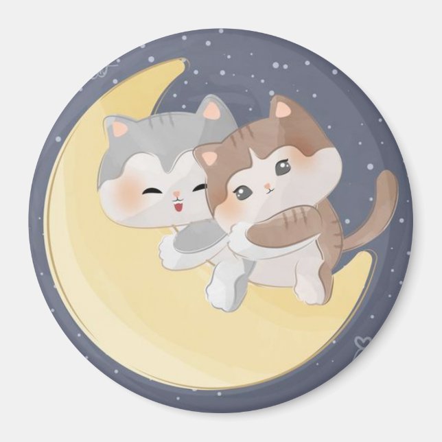 Cute Kittens vid Måne Magnet (Framsidan)