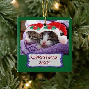Cute Kittens Wearing Red Santa Hats jul 20XX Julgransprydnad Keramik