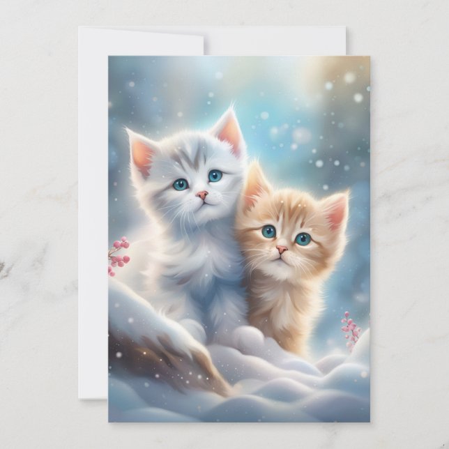 Cute Kittens Winter Wonderland Julkort (Framsida)