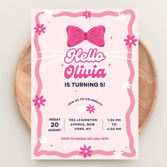 Cute Kitty Birthday Invitation, Editable Kitty Bir Inbjudningar (Skapare uppladdad)