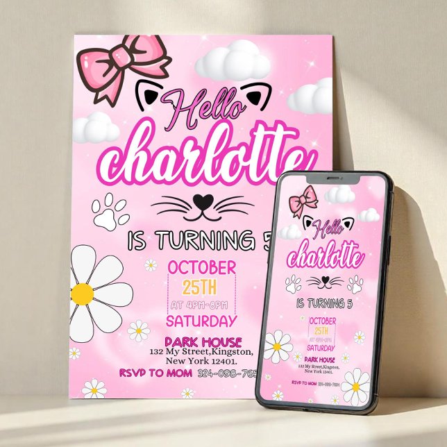 Cute Kitty Birthday Invitation, Kitty Birthday Inv Inbjudningar (Skapare uppladdad)