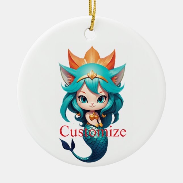 Cute Kitty Cat Mermaid Thunder_Cove Julgransprydnad Keramik (Framsidan)