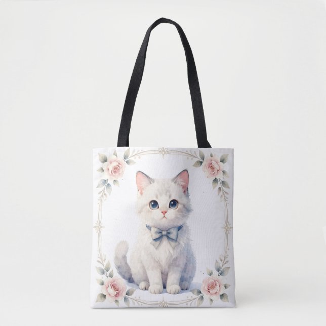 cute kitty cat tote bag tygkasse (Framsida)