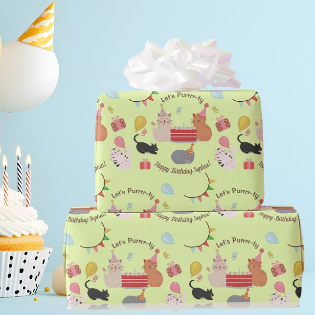 Cute Kitty Cats Let's Purrrr-ty Kid's Birthday Presentpapper (Skapare uppladdad)
