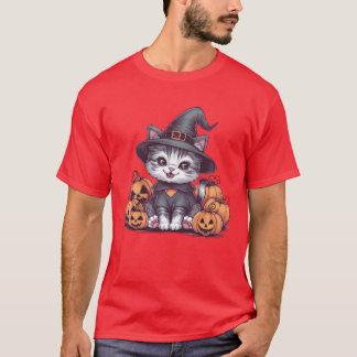 Cute Kitty Posing with Pumpkin Adorable Fall Cat S T Shirt