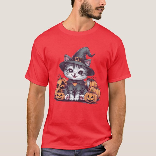 Cute Kitty Posing with Pumpkin Adorable Fall Cat S T Shirt (Framsida)