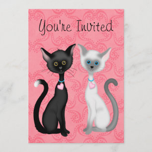 Cute Kity Cats Rosa, Black, White Birthday Inbjuda Inbjudningar