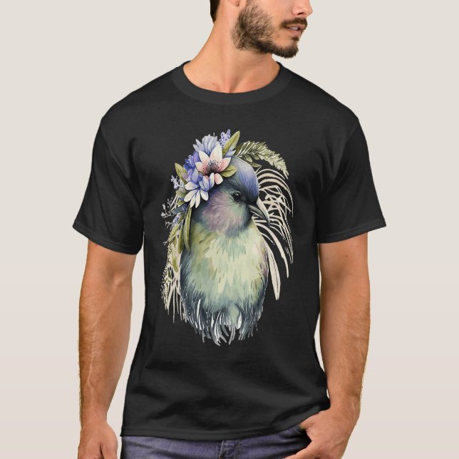 Cute Kiwi Bird Flower Crown Floral Exotic Birds T Shirt (Framsida)