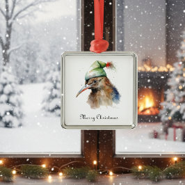 Cute Kiwi Bird i jul Elf Hat, anpassningsbar Julgransprydnad Metall