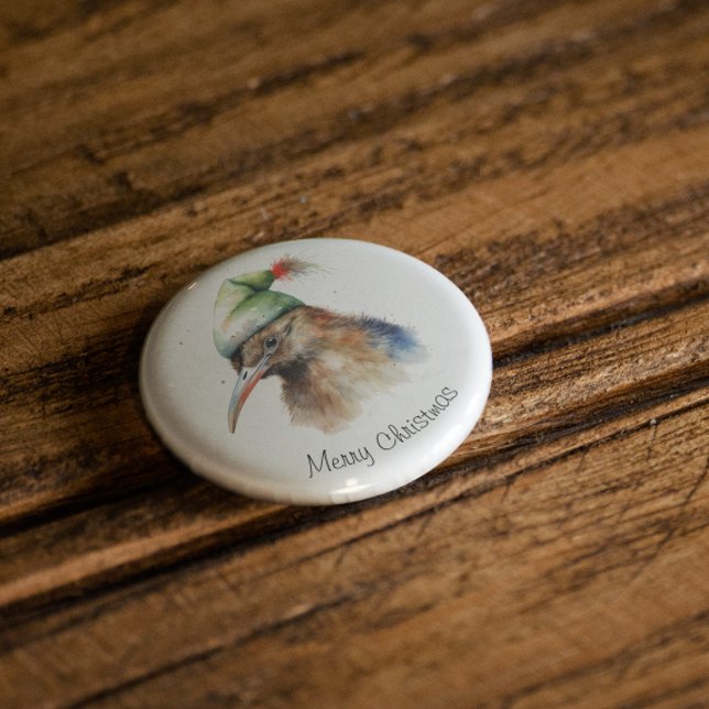 Cute Kiwi Bird i jul Elf Hat, anpassningsbar Knapp (Skapare uppladdad)