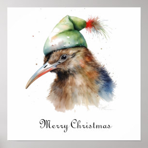 Cute Kiwi Bird i jul Elf Hat, anpassningsbar Poster